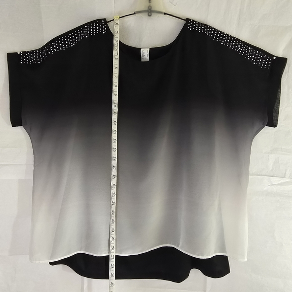 Venus Women Top SZ 16 Black Tank With Sheer Ombre Overlay Shoulder Sparkles - Picture 8 of 11